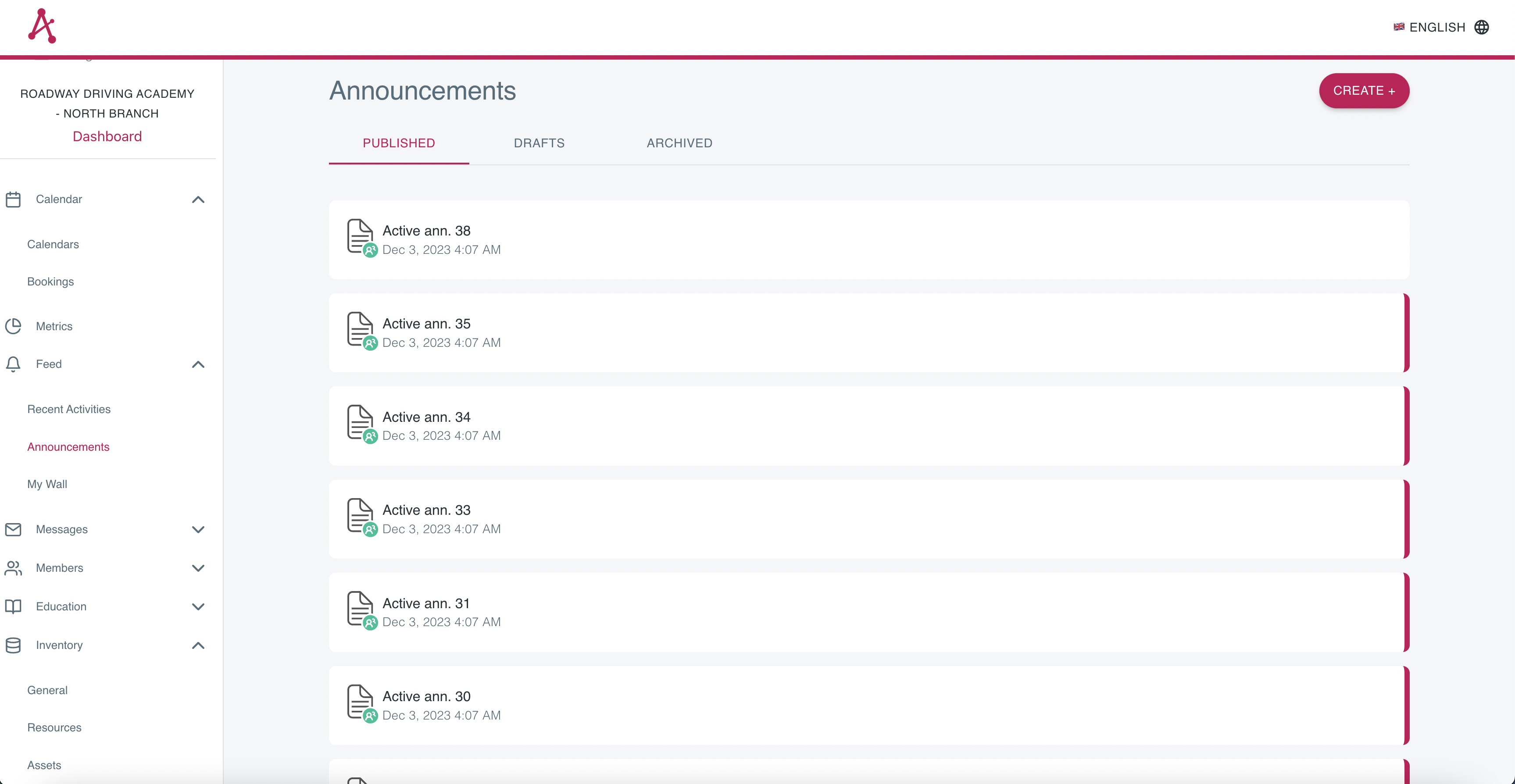 List of organization announcements