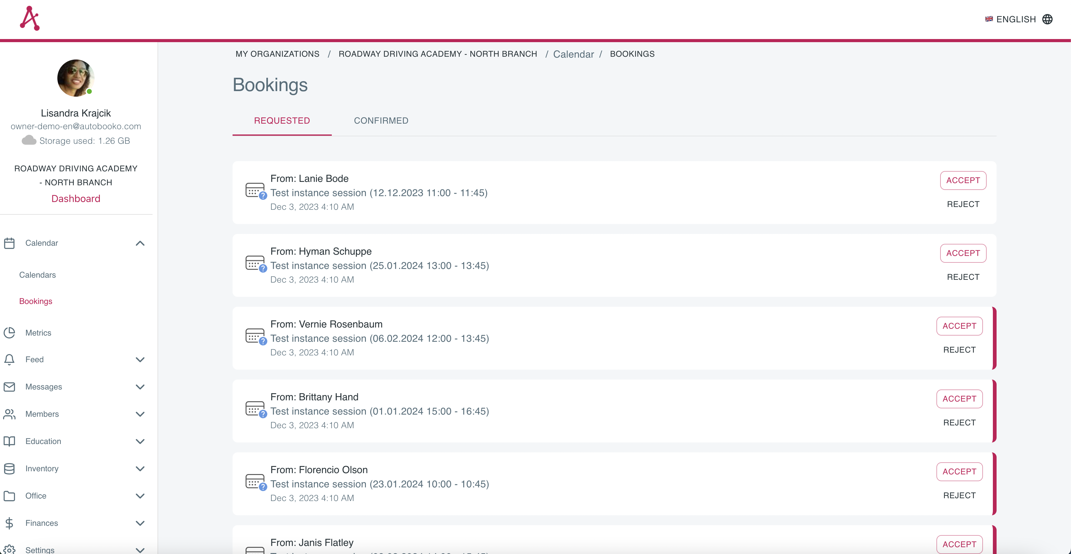 List of bookings that were requested by a client and are in a pending state, awaiting confirmation or rejection